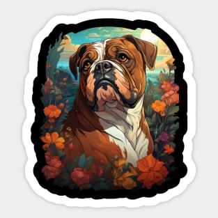 English Bulldog  Dog Vintage Floral Sticker